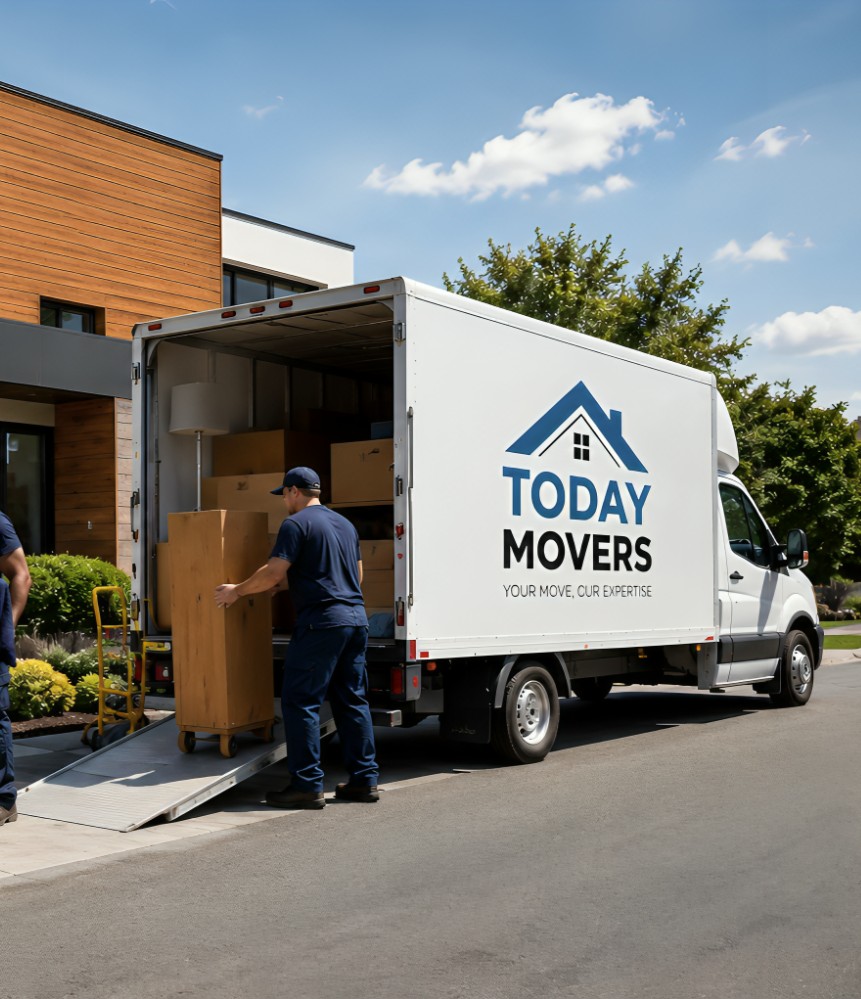 Today Movers truck loading furniture at a residential move